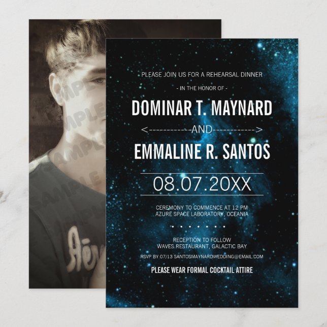 Blue Photo Galaxy Rehearsal Dinner Invitation (Front/Back)