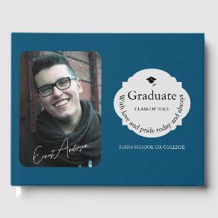 Blue Photo Graduate Simple Chic Elegant Graduation Guest Book