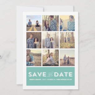 Blue Photo Grid Save The Date Announcements