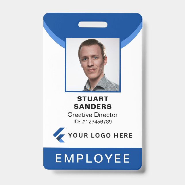 Blue Photo ID QR Code Employee Company Badge (Front)