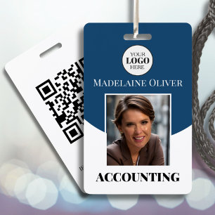 Blue Photo Logo Employee Name Badge ID Badge