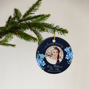 Blue photo memorial forget me not flowers ceramic tree decoration