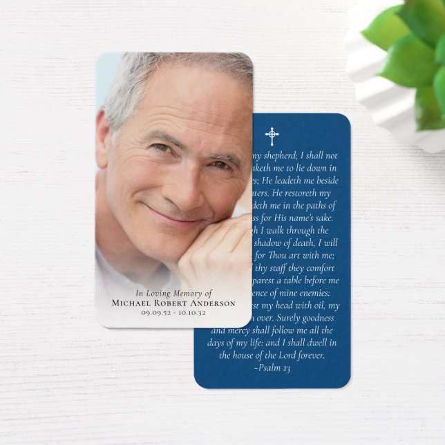 Blue Photo Memorial Prayer Card (Desk)