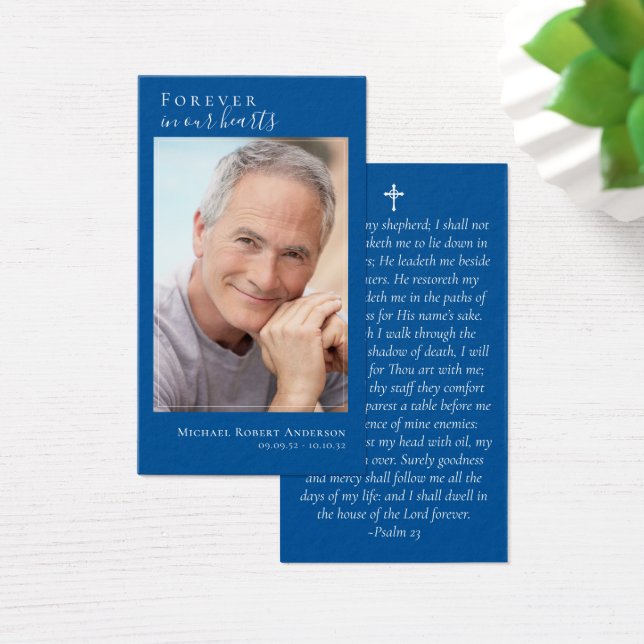 Blue Photo Memorial Prayer Card (Desk)