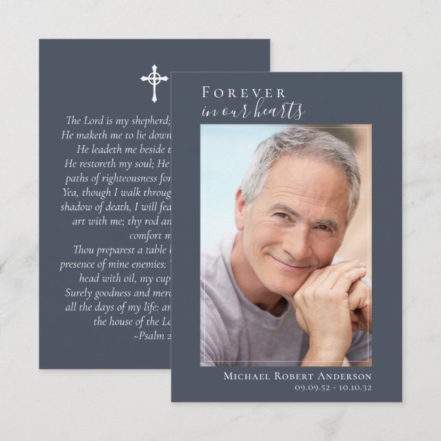 Blue Photo Memorial Prayer Card (Front/Back)