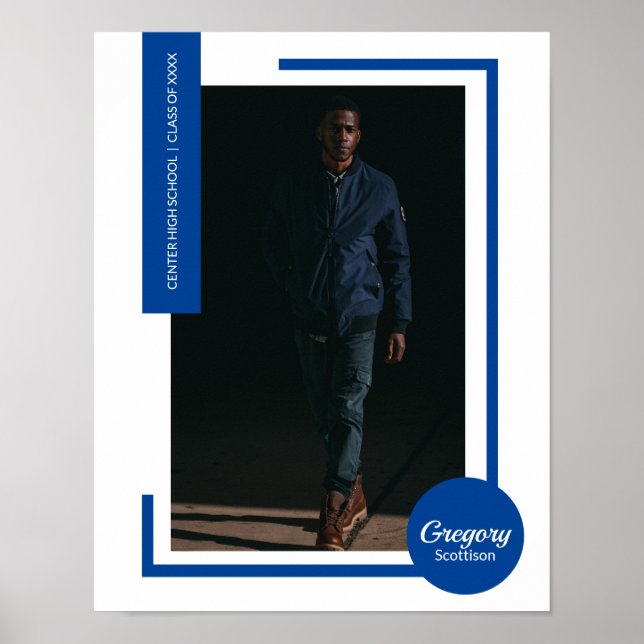 Blue Photo Modern Graduation Poster (Front)