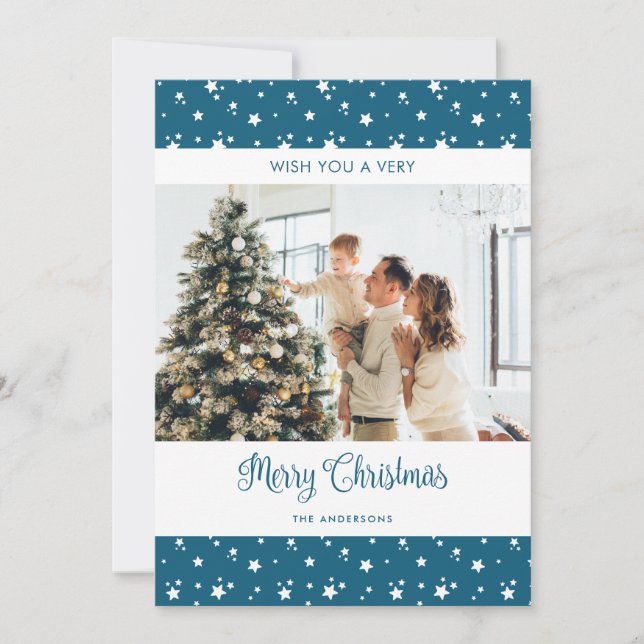 Blue Photo New Home Address Holiday Cards (Front)