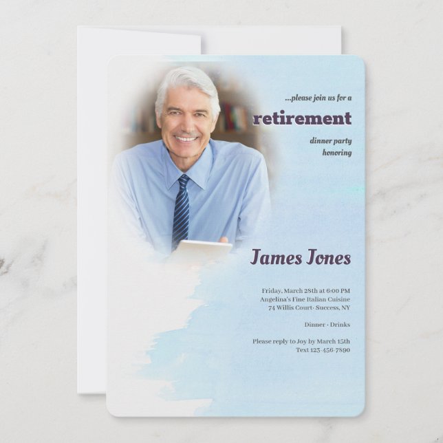 Blue Photo Retirement Party Invitations (Front)