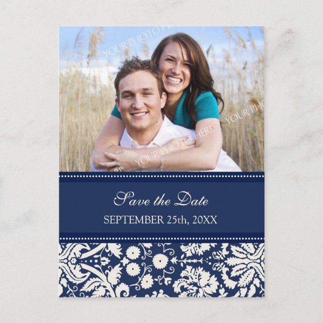 Blue Photo Save the Date Wedding Postcards (Front)