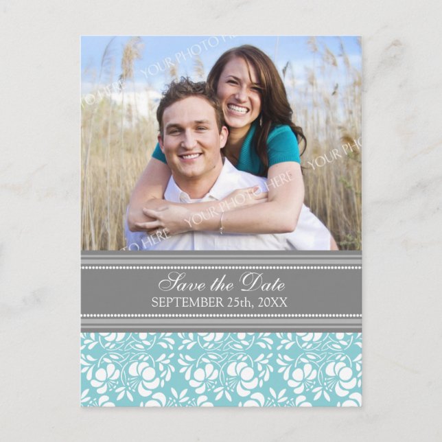 Blue Photo Save the Date Wedding Postcards (Front)