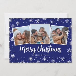 Blue Photo Snowflakes Christmas Holiday Card