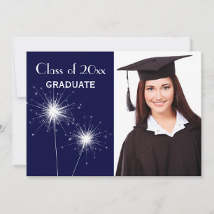 Blue Photo Sparkler Graduation Announcement
