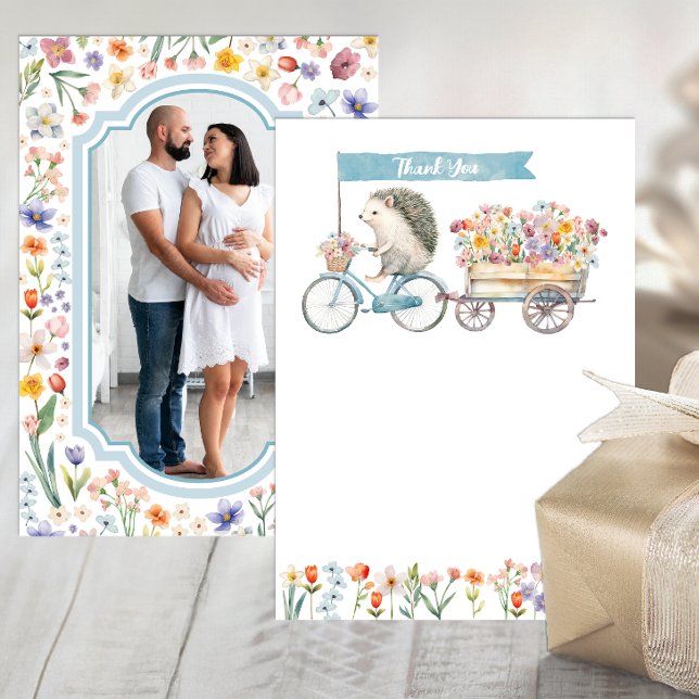 Blue Photo Thank You Card – Hedgehog Baby Shower (Photo Baby Shower Thank You Card)
