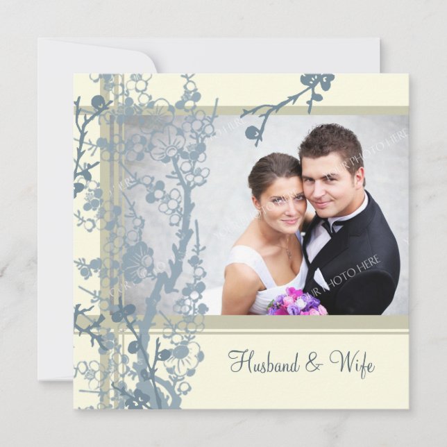 Blue Photo Vow Renewal Ceremony Invitation Card (Front)