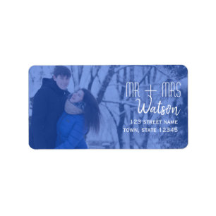 Blue Photo Wedding Return Address Label