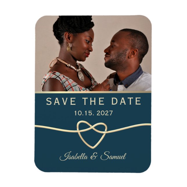 Blue Photo Wedding Save The Date Magnet (Vertical)
