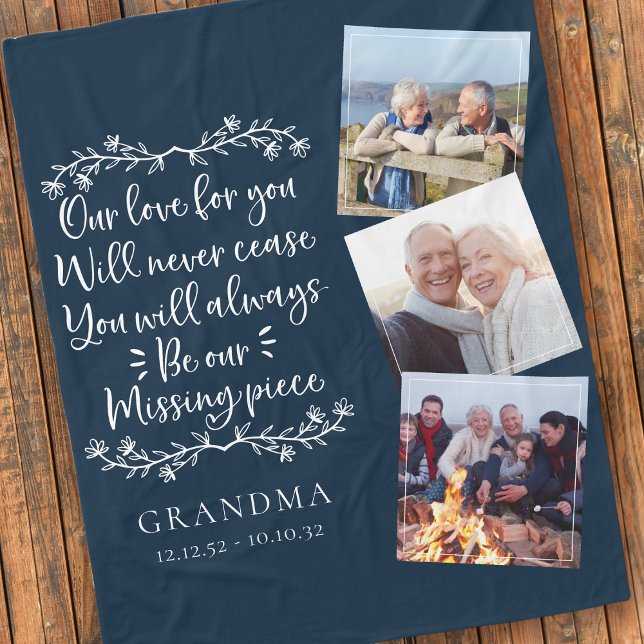 Blue Photos Memorial Keepsake  Fleece Blanket (Creator Uploaded)