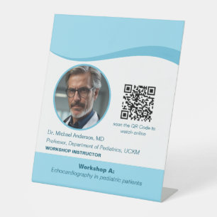 Blue Physician Photo QR Code Medical Conference Pedestal Sign