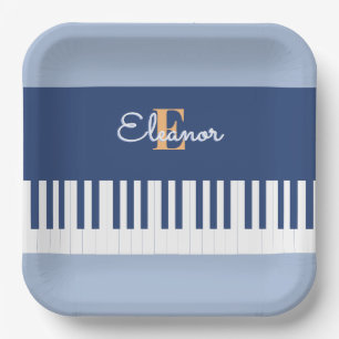 Blue Piano Keyboard Music Keys Monogrammed Party Paper Plate
