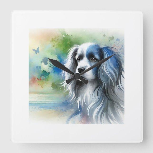 Blue Picardy Spaniel 151024AREF119 - Watercolor Square Wall Clock (Front)