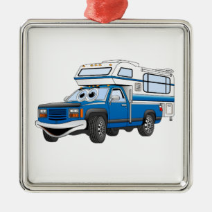 Blue Pick Up Camper Cartoon Metal Tree Decoration