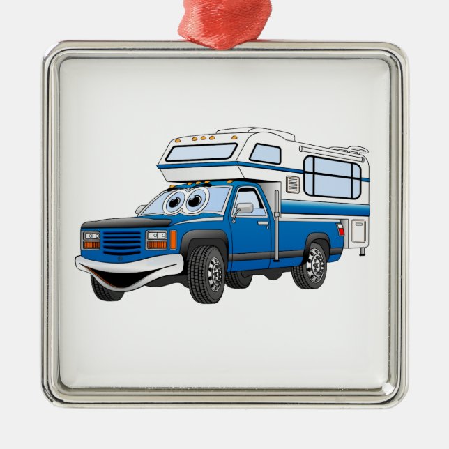 Blue Pick Up Camper Cartoon Metal Tree Decoration (Front)