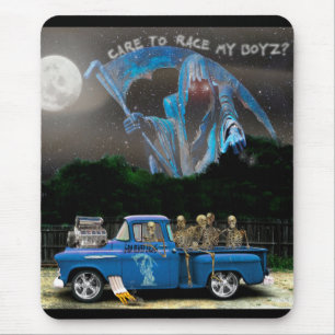 Blue Pick-up Truck and Skeleton Crew Mouse Mat