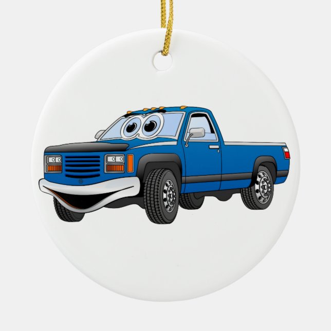 Blue Pick Up Truck Cartoon Ceramic Tree Decoration (Front)
