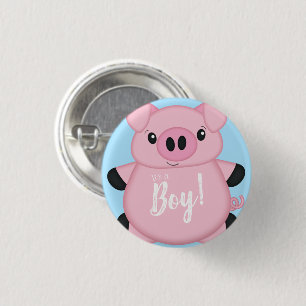 Blue Pig Baby Shower 3 Cm Round Badge