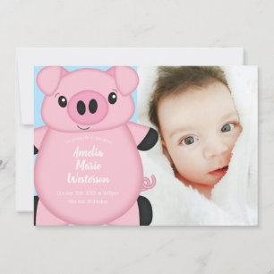 Blue Pig Baby Shower Invitation