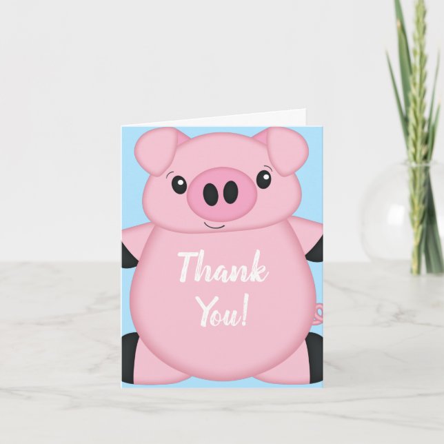 Blue Pig Baby Shower Thank You Card (Front)