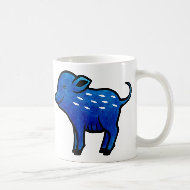 Blue Pig Mug Cute Pig Art Unique Pig Graphic Mug (Right)