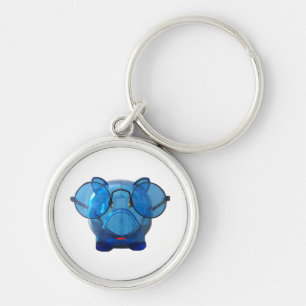 Blue Piggy Bank with Glasses Key Ring