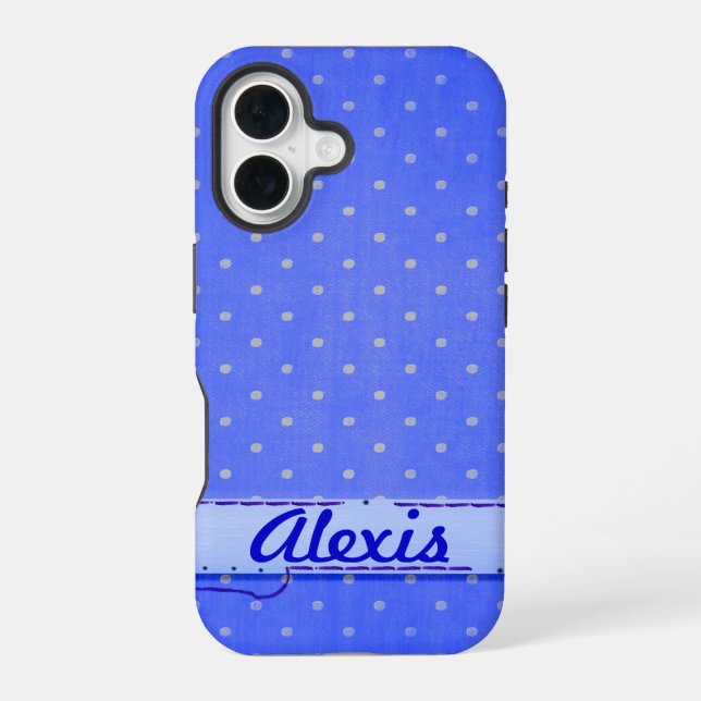 Blue Pin Dots iPhone 16 Case (Back)