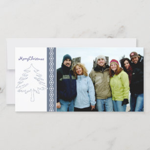 Blue Pine Tree and Snowflakes Merry Christmas Holiday Card