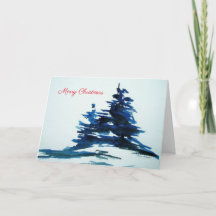 Blue Pine Trees Christmas Card