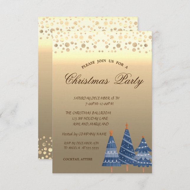 Blue Pine Trees,Dots Corporate Christmas Party  Invitation (Front/Back)