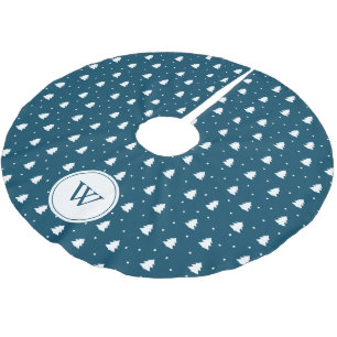 Blue Pine Trees Pattern Custom Family Monogram Brushed Polyester Tree Skirt