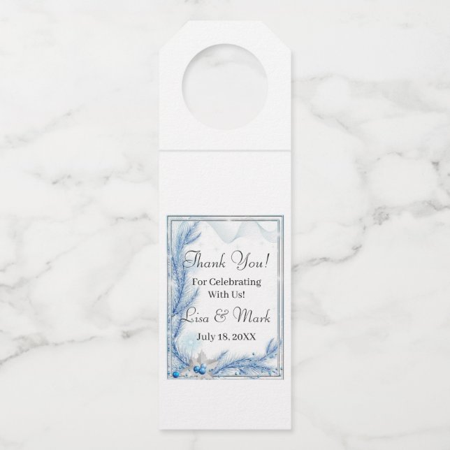 Blue Pine Winter Christmas Wedding Bottle Hangers (Front)