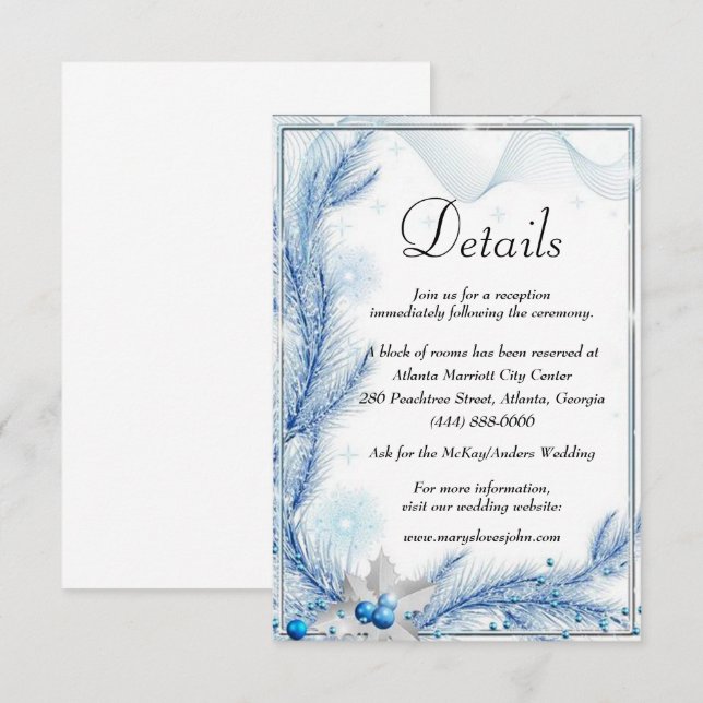 Blue Pine Winter Christmas Wedding Details Enclosure Card (Front/Back)