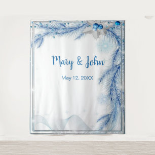 Blue Pine Winter Christmas Wedding Photo Backdrop Tapestry