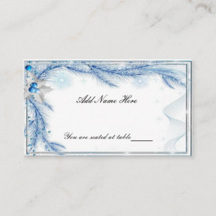 Blue Pine Winter Christmas Wedding Place Card