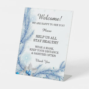 Blue Pine Winter Christmas Wedding Safety Pedestal Sign