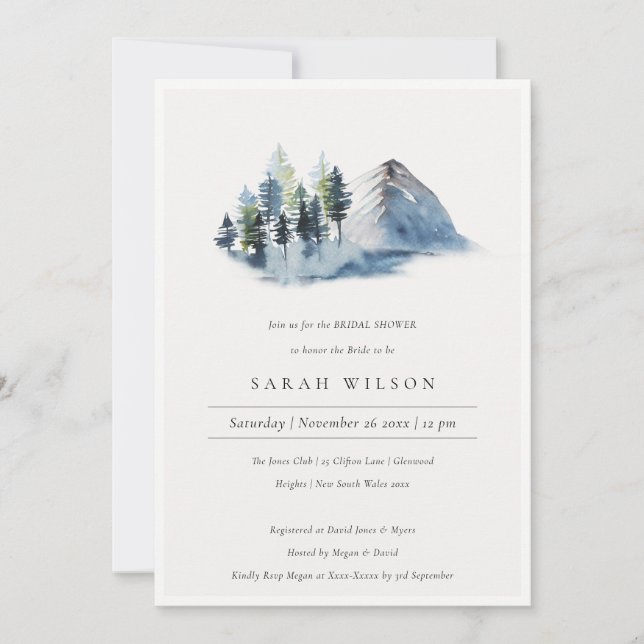 Blue Pine Woods Mountain Bridal Shower Invite (Front)