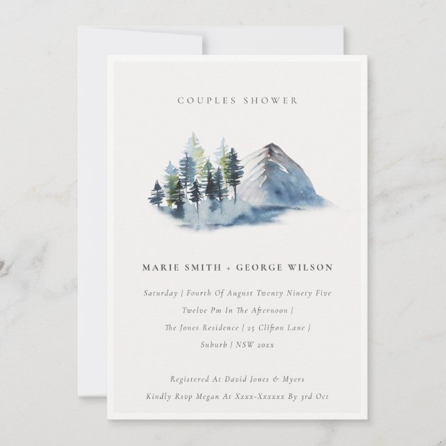 Blue Pine Woods Mountain Couples Shower Invite (Front)