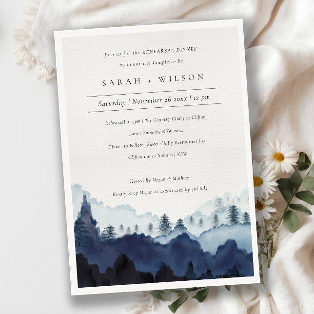 Blue Pine Woods Mountain Rehearsal Dinner Invite (Creator Uploaded)