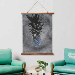 Blue Pineapple Asphalt Texture Industrial Hanging Tapestry