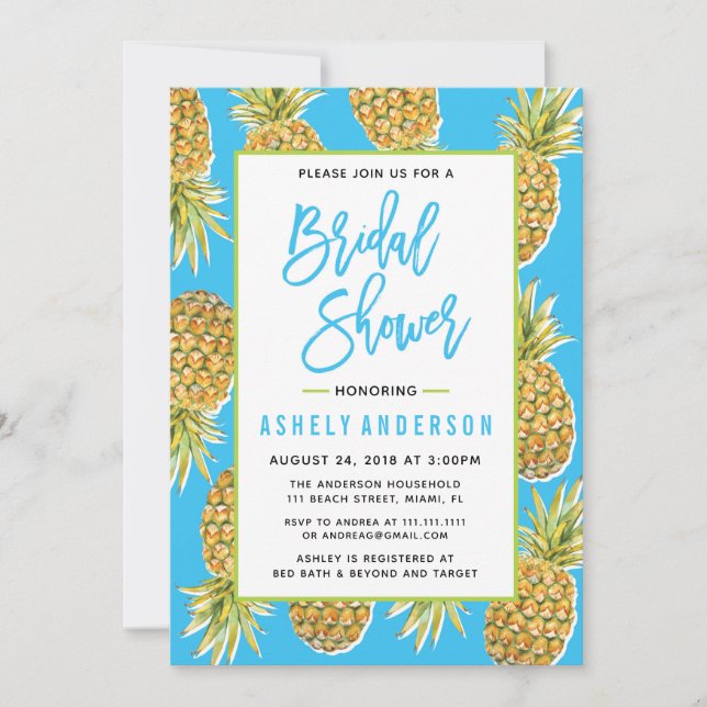 Blue Pineapple Bridal Shower Invitation (Front)