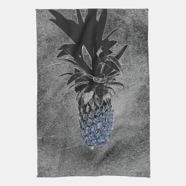 Blue Pineapple Concrete Texture Tea Towel (Vertical)