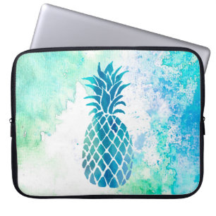 blue pineapple on watercolor splash laptop sleeve